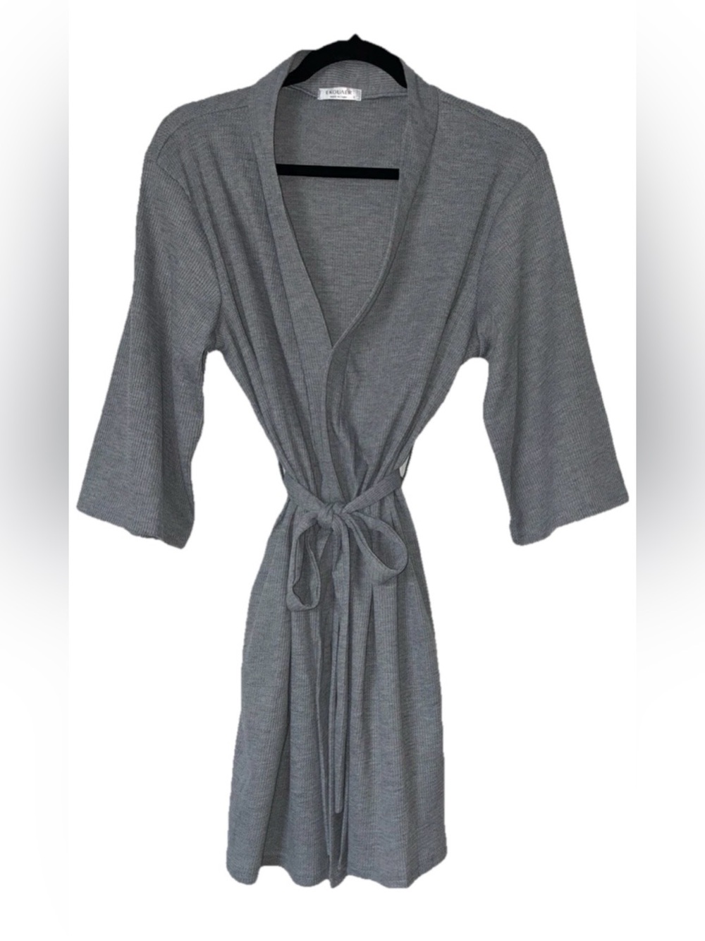 NWOT - Ekouaer Women's Gray Solid Knit V-Neck Robe